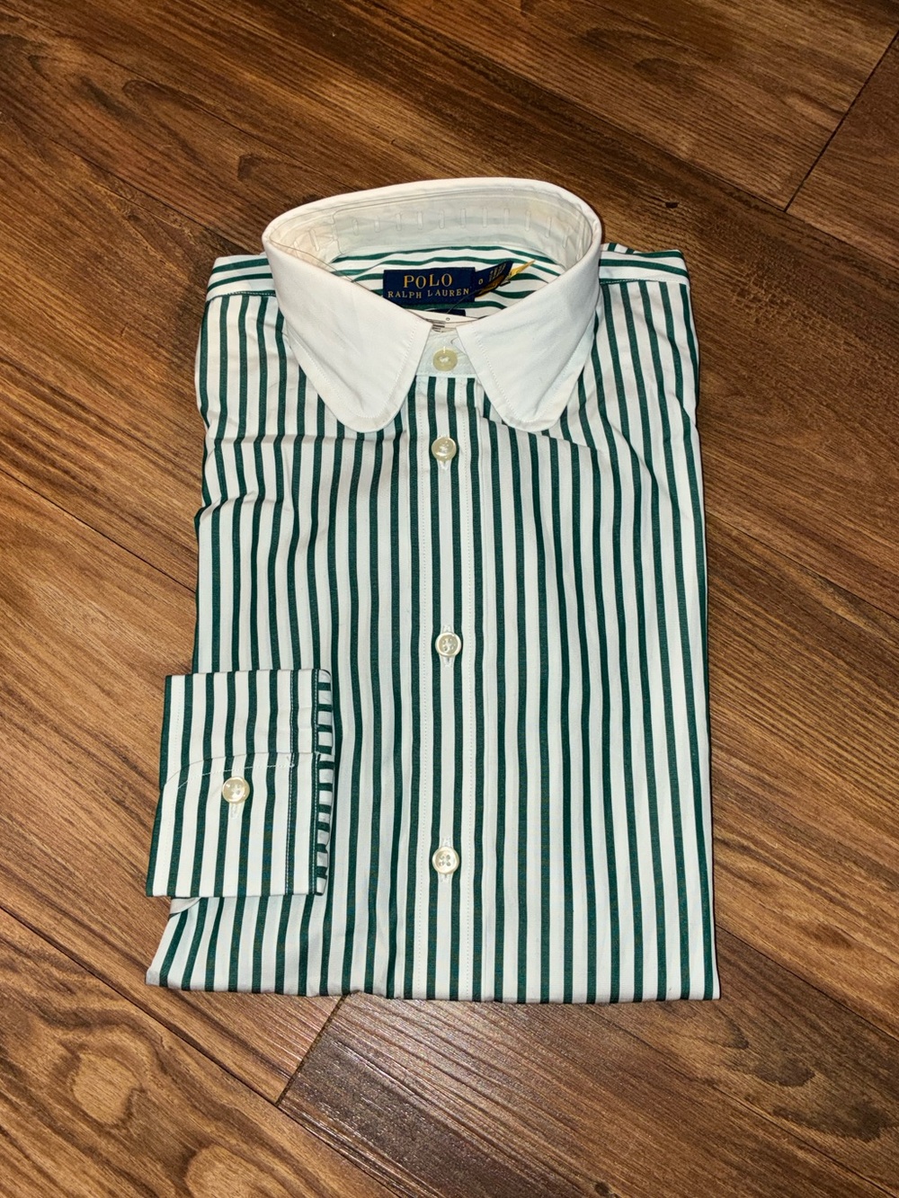 Polo Ralph’s Coffee Green Pinstriped Button-Down Shirt
